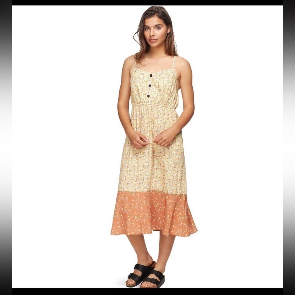 Patagonia Womens Midi Dress Sz large Lost Wildflower Button Pockets Cottagecore